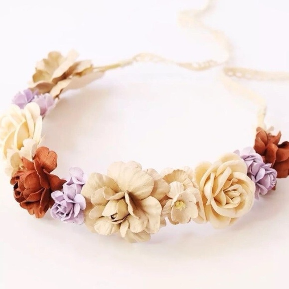 Tarte Floral Headband with Cream, Brown, and Purple Flowers
